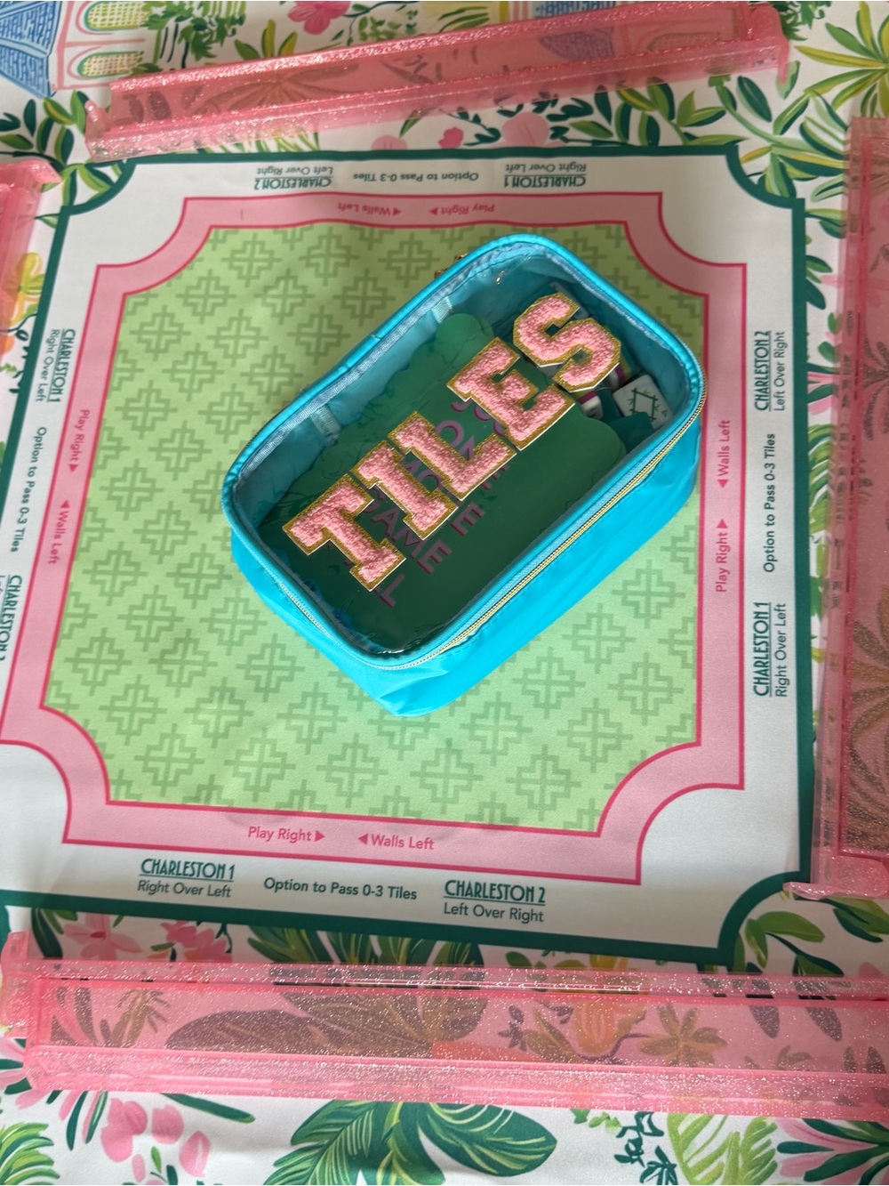 American Mahjong Pink Tropical Set - tiles, mat, racks, shuffle cards - Picture 7 of 16